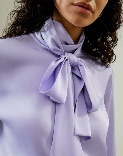 Silk Turtleneck Ribbon Blouse