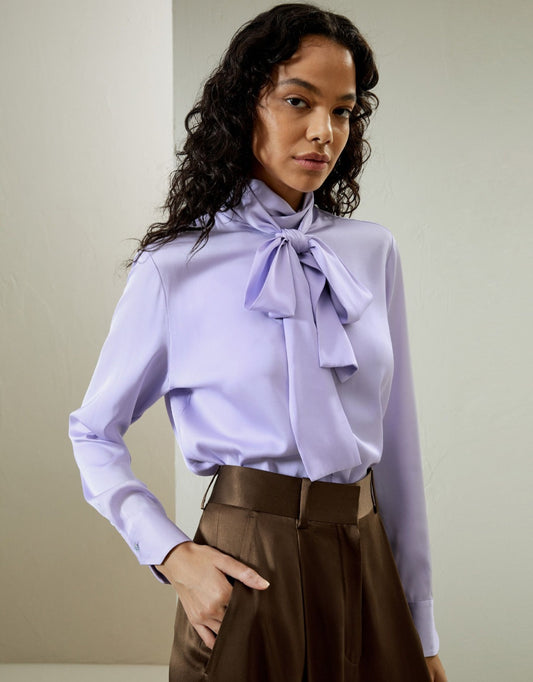 Silk Turtleneck Ribbon Blouse