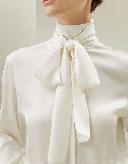 Silk Turtleneck Ribbon Blouse