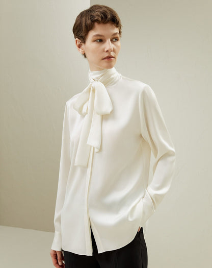 Silk Turtleneck Ribbon Blouse