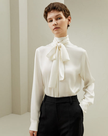 Silk Turtleneck Ribbon Blouse