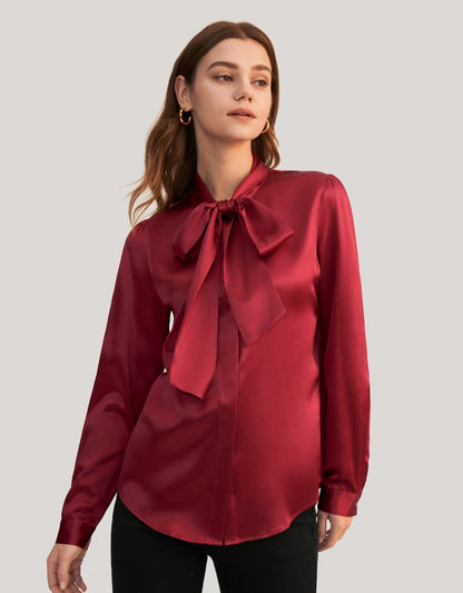 Women Bow-tie Neck Silk Blouse