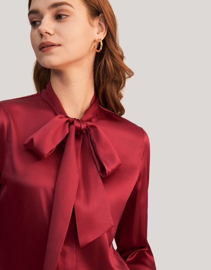 Women Bow-tie Neck Silk Blouse