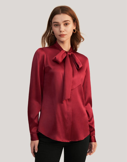 Women Bow-tie Neck Silk Blouse