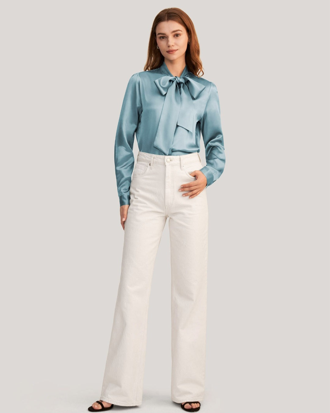 Women Bow-tie Neck Silk Blouse