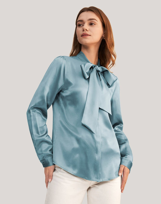 Women Bow-tie Neck Silk Blouse