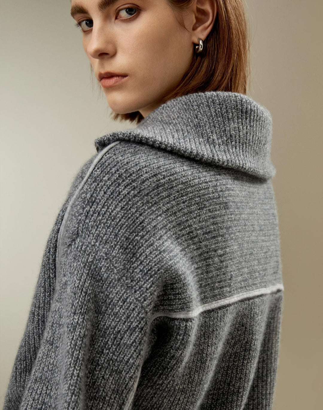 Cashmere Half Zip-Up Ribbed Sweater