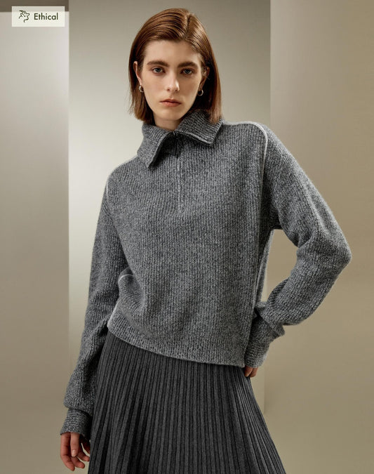 Cashmere Half Zip-Up Ribbed Sweater