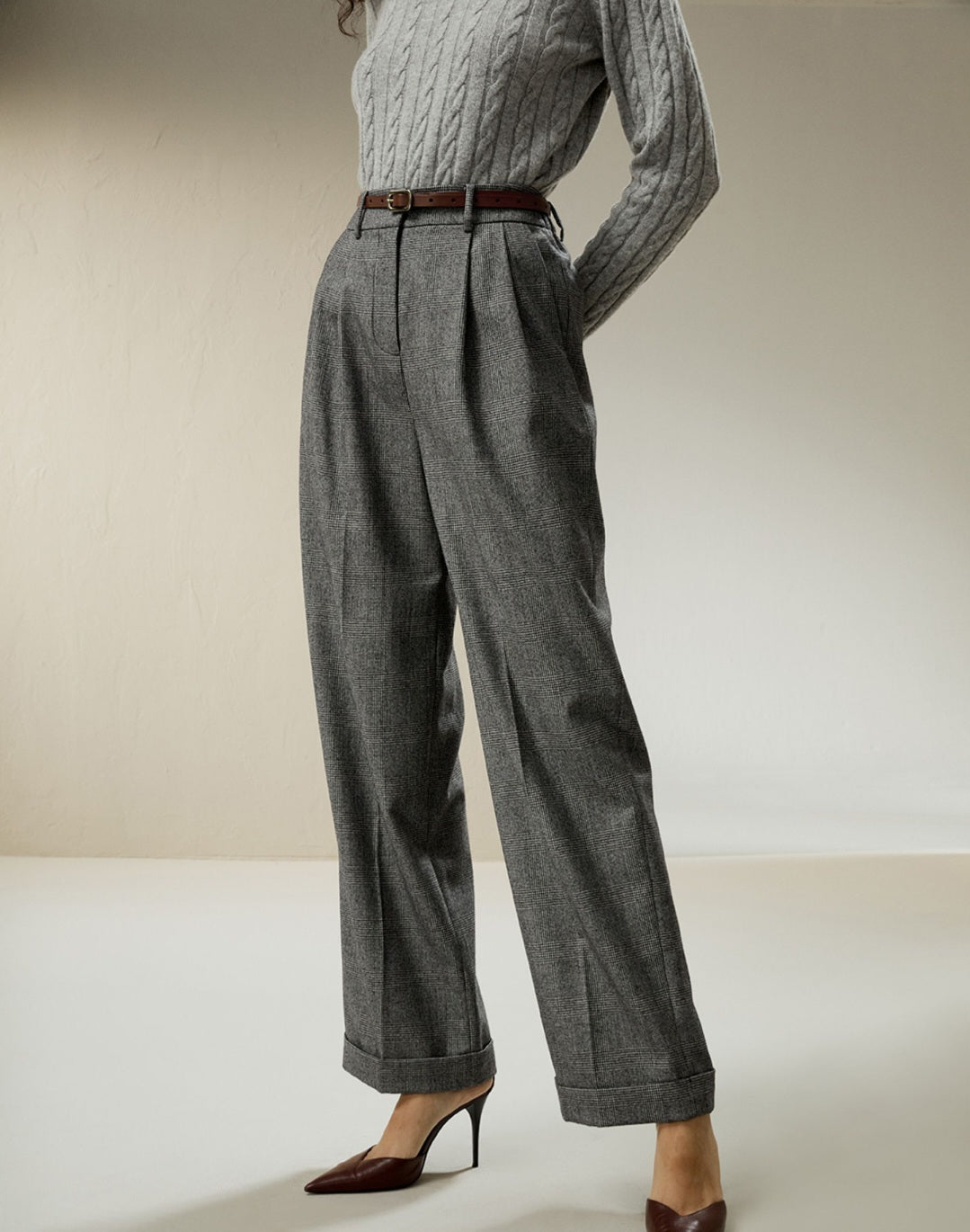 Wide leg wool-flannel suit trousers