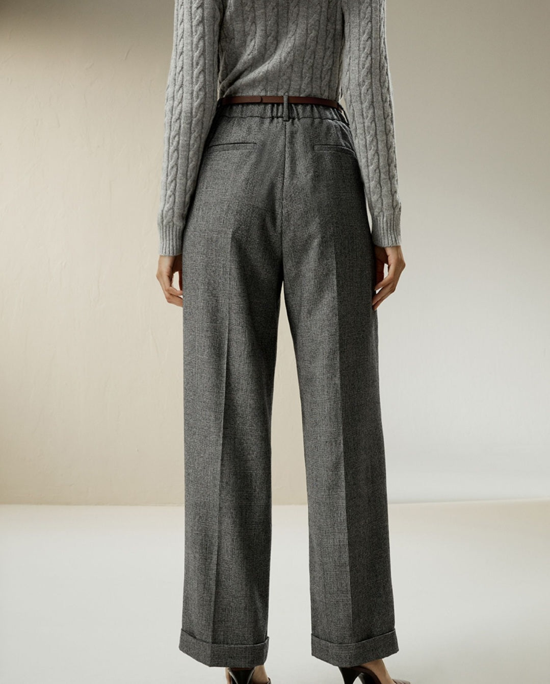 Wide leg wool-flannel suit trousers