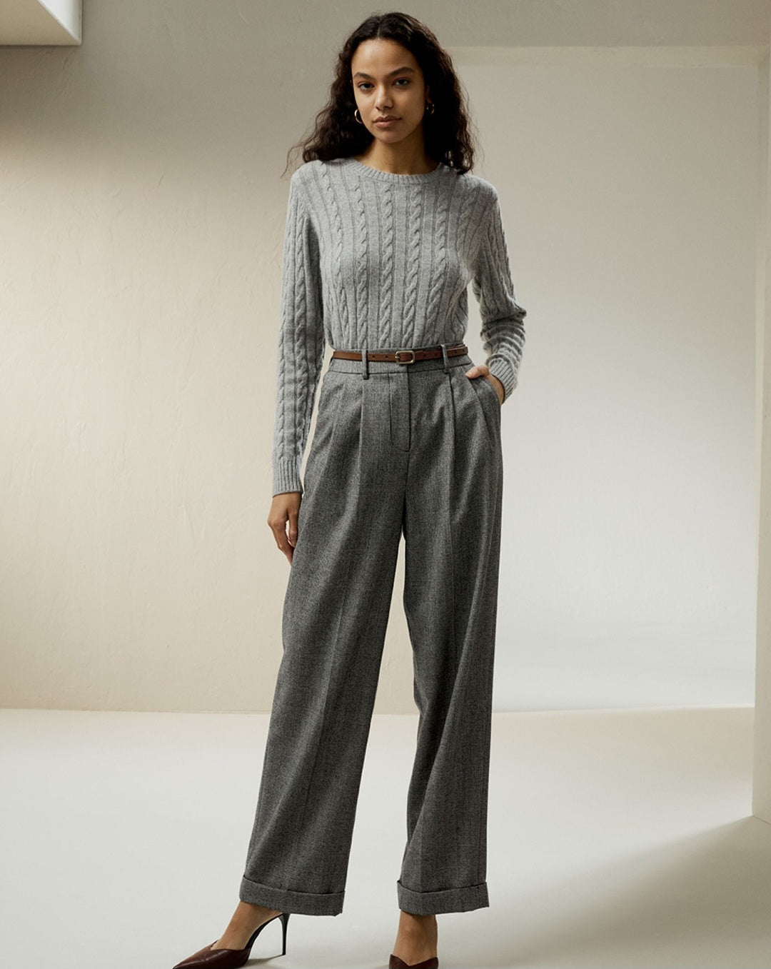 Wide leg wool-flannel suit trousers