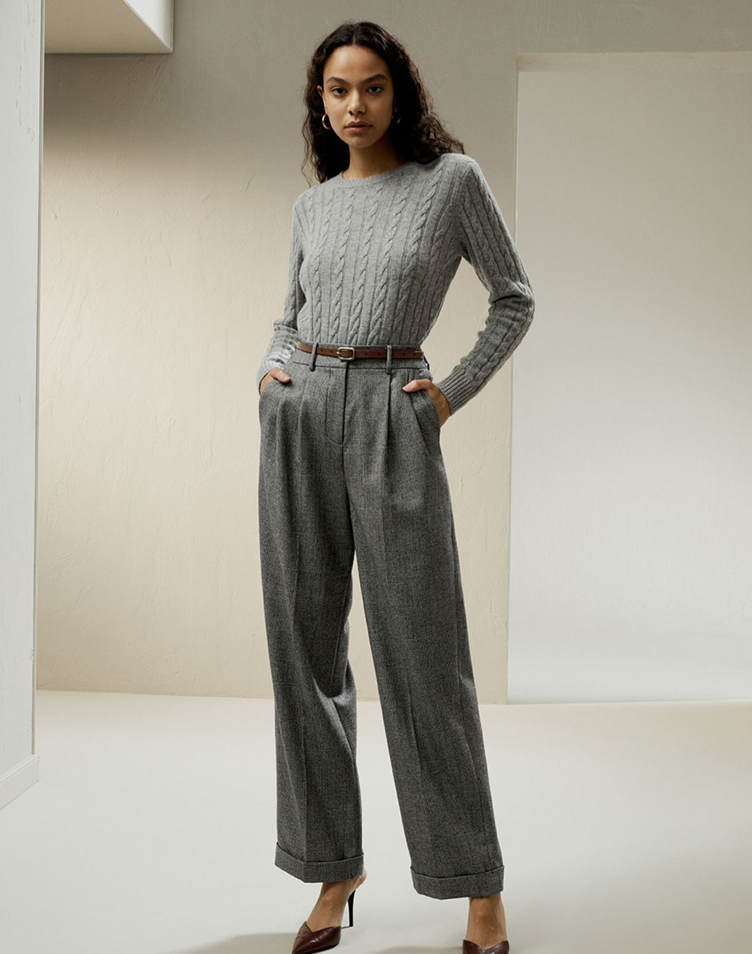 Wide leg wool-flannel suit trousers