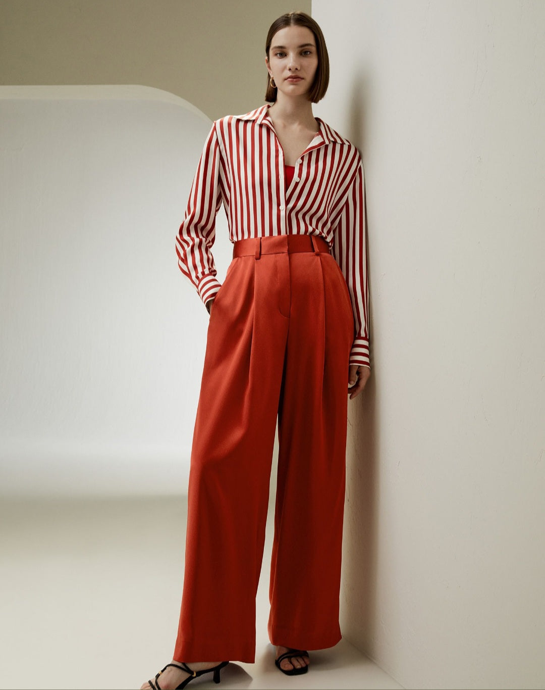 High-Waisted Wide Leg Dense Silk Pants