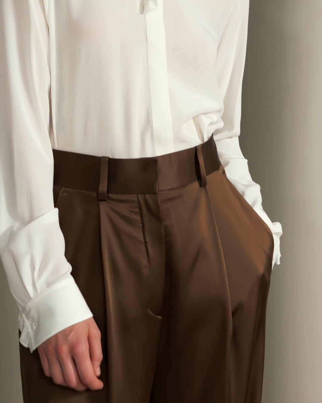 High-Waisted Wide Leg Dense Silk Pants