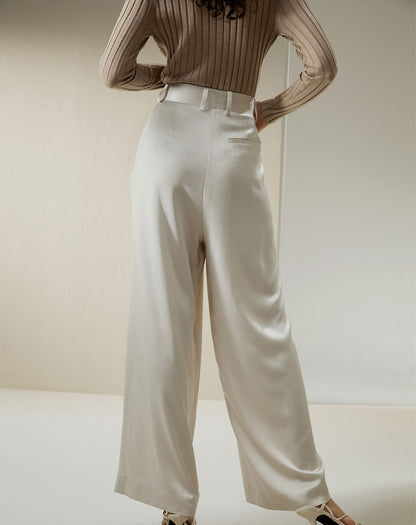 High-Waisted Wide Leg Dense Silk Pants