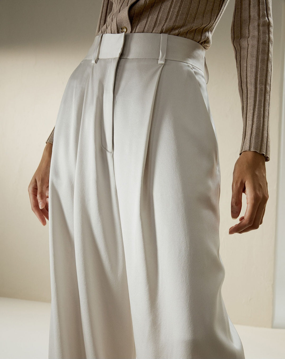 High-Waisted Wide Leg Dense Silk Pants