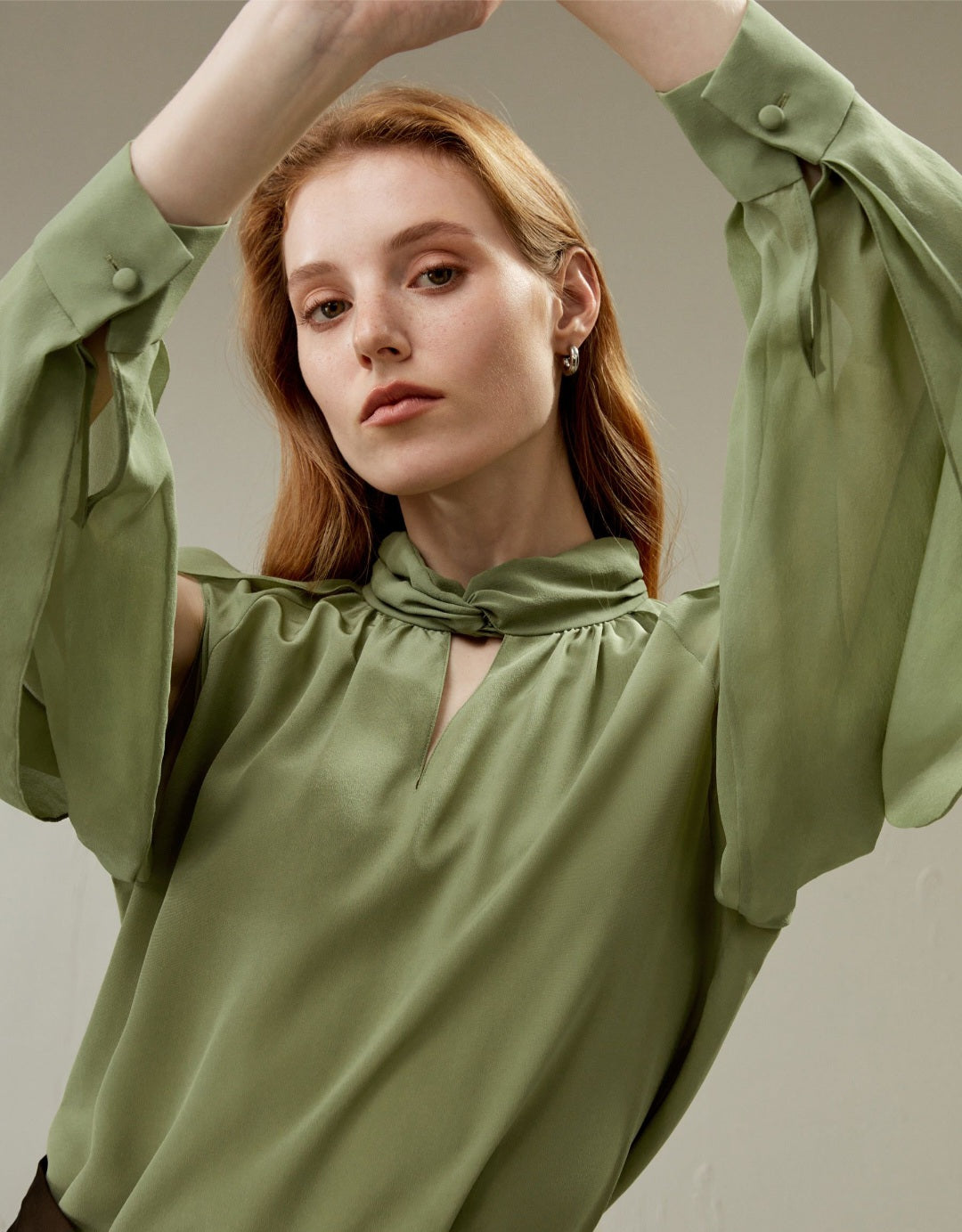 Side Slit Lantern Sleeve Blouse