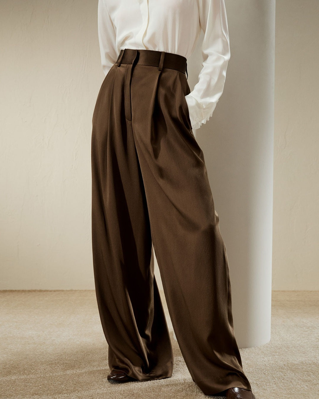 High-Waisted Wide Leg Dense Silk Pants