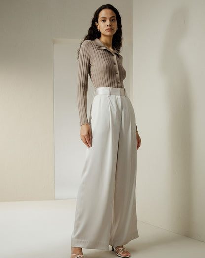 High-Waisted Wide Leg Dense Silk Pants